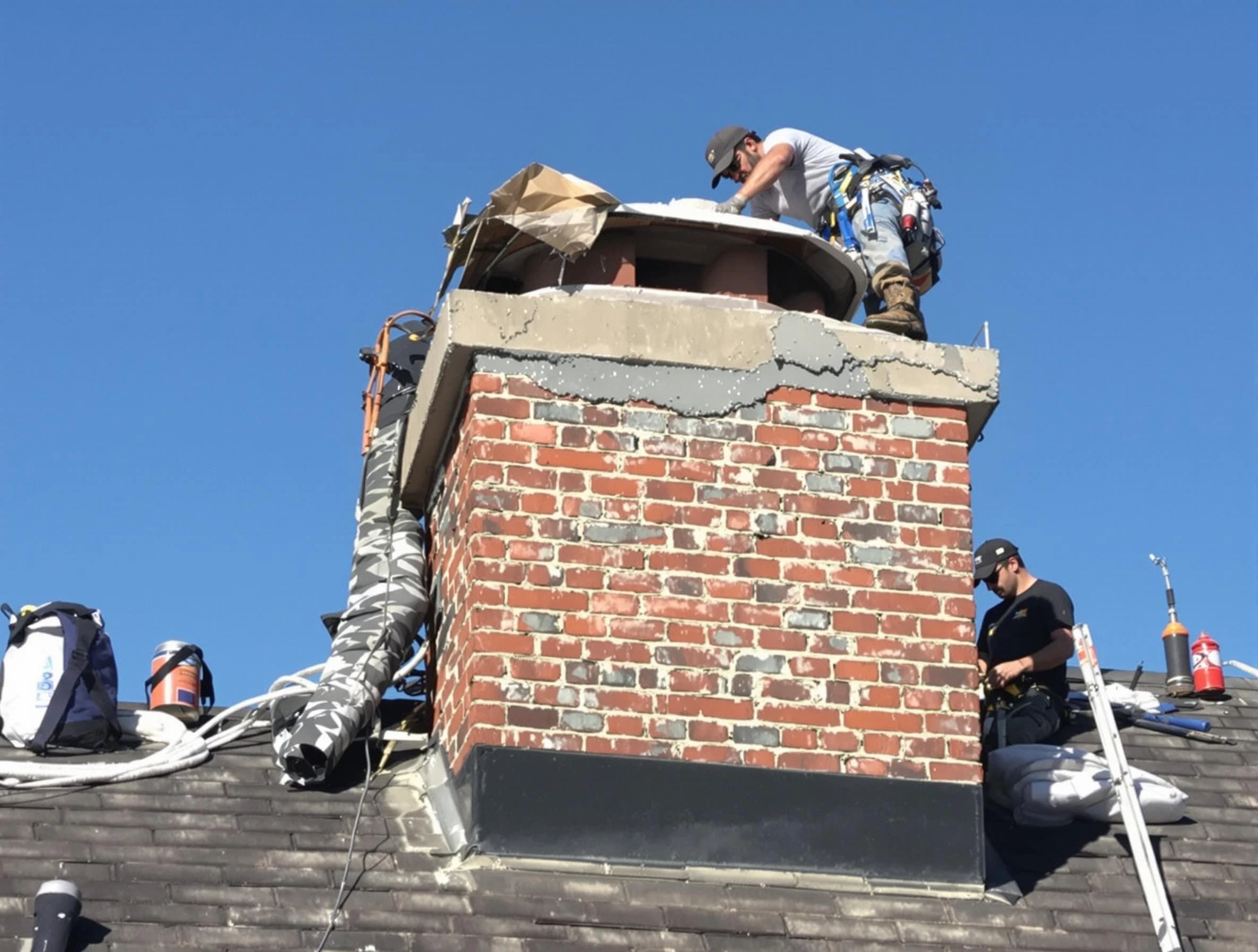 Pleasant Grove Chimney Sweep installing a custom chimney crown in Pleasant Grove, AL