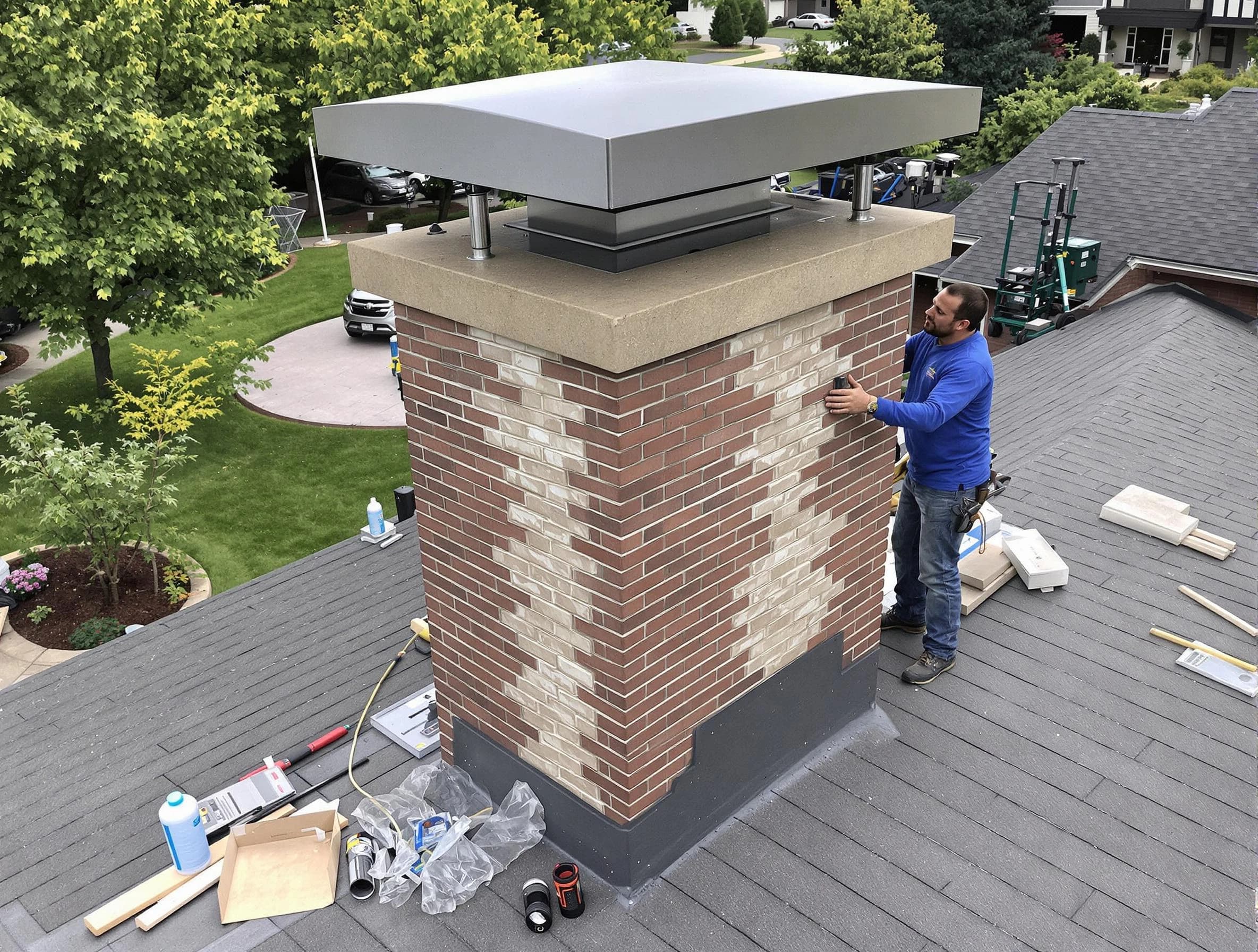 Pleasant Grove Chimney Sweep team working on a custom chimney remodel in Pleasant Grove, AL