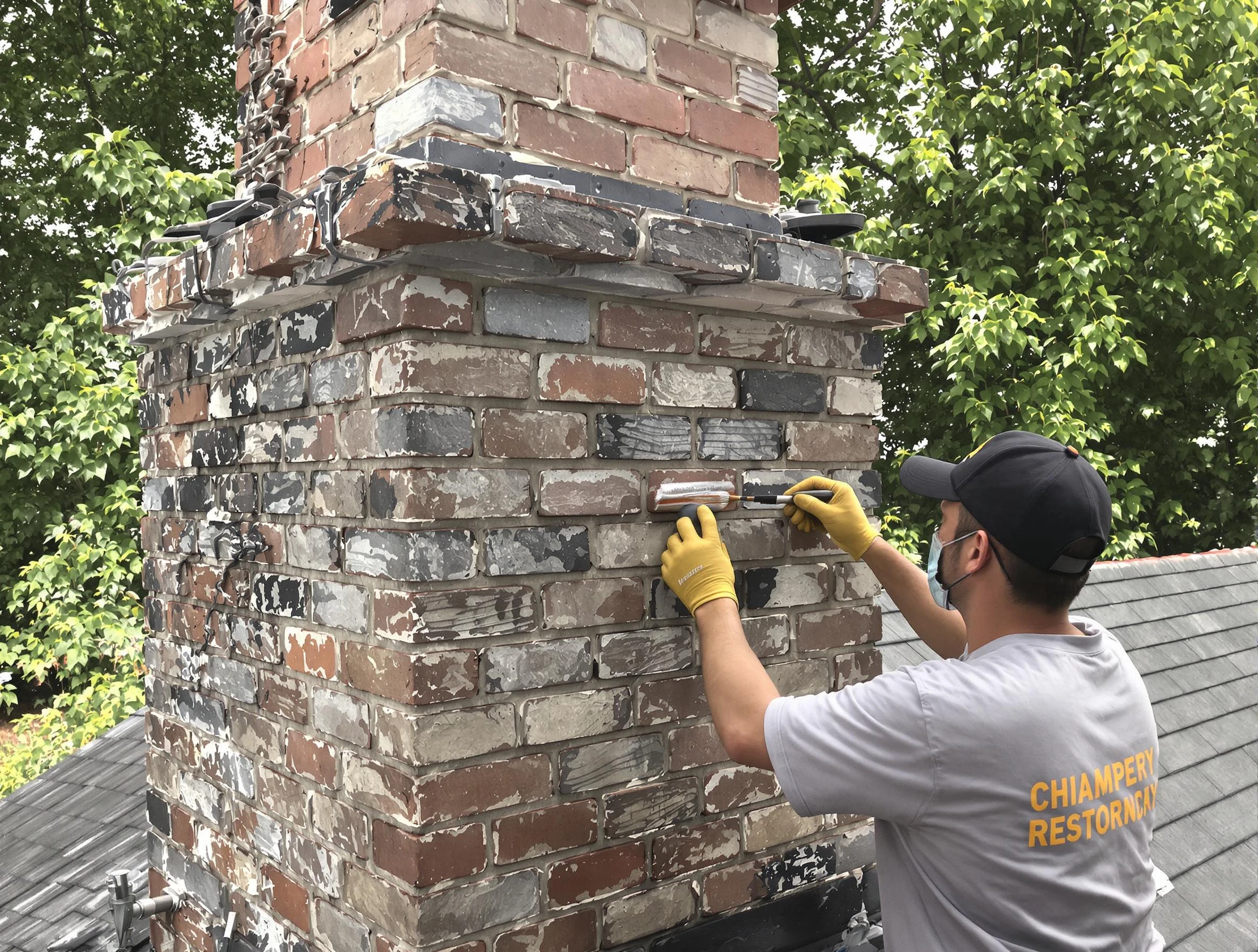 In-progress chimney restoration by Pleasant Grove Chimney Sweep in Pleasant Grove, AL